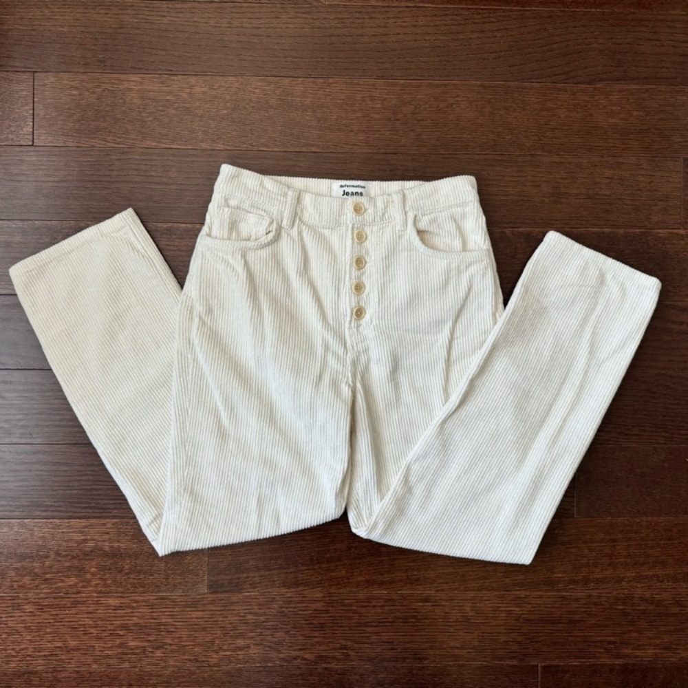 Reformation Cream Cynthia High Waist Button Fly Corduroy Pants - Picture 3 of 7